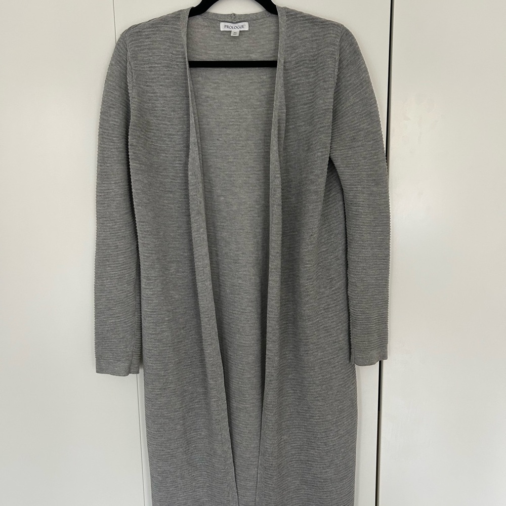 Gray Long Open Cardigan